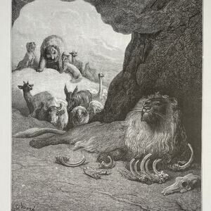 Dore, Fables, Sick Lion, Peasant and Snake, Print, Bookplate, Art~ 240706-WH 290